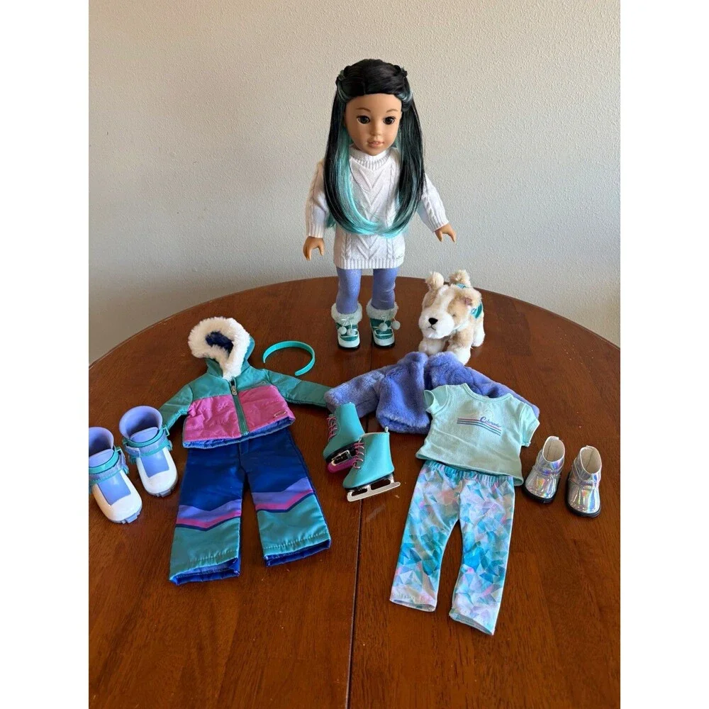 American Girl Doll Corrine Tan in Meet Outfit, Dog, 2 Outfits w/Shoes, etc